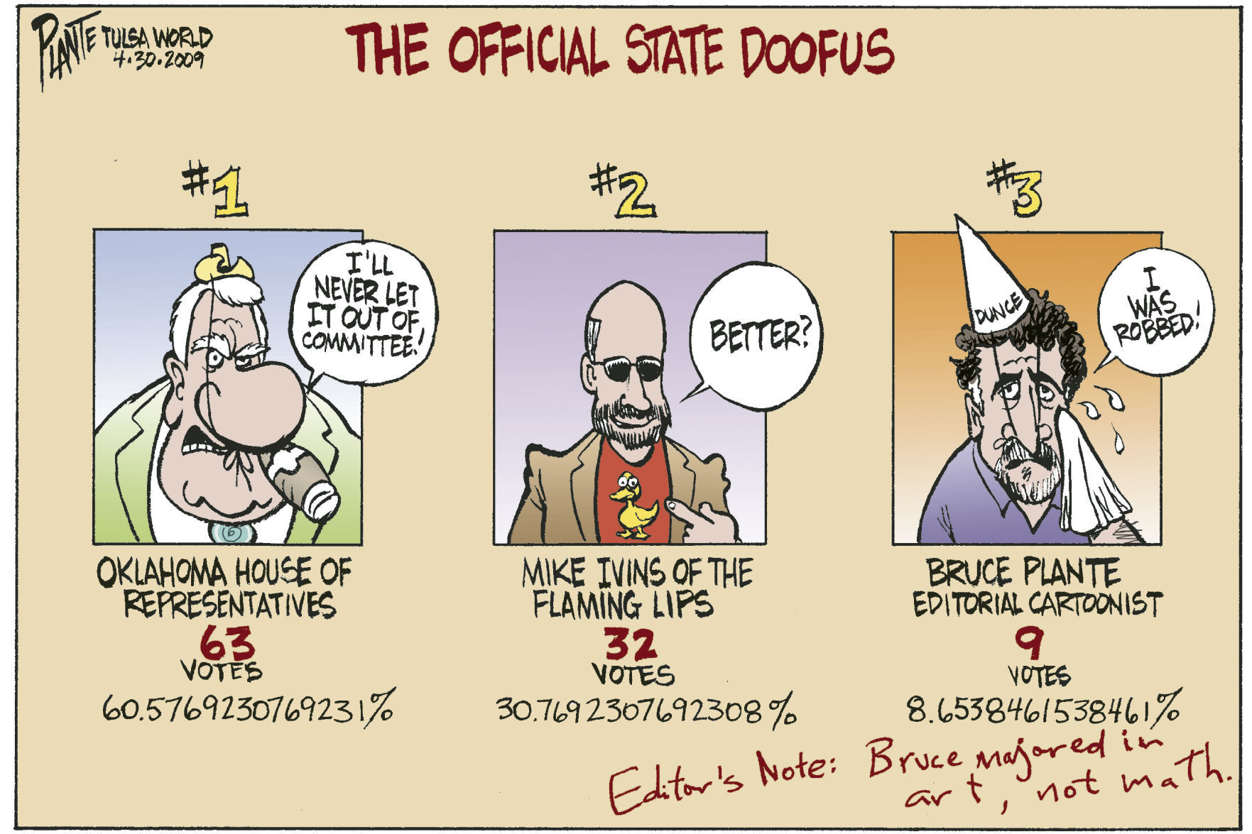 Bruce Plante cartoon: Official State Doofus Results